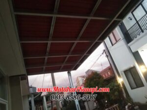 Hasil Pemasangan Kanopi Baja Ringan Atap Go Green Merah Standar di Perum DMarco Residence Cluster Syafii Cilodong Depok