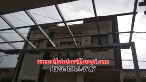 Hasil Pemasangan Kanopi Baja Ringan Atap Go Green Merah Standar di Perum DMarco Residence Cluster Syafii Cilodong Depok