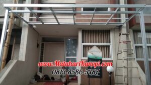 Hasil Pemasangan Kanopi Baja Ringan Atap Go Green Merah Standar di Perum DMarco Residence Cluster Syafii Cilodong Depok