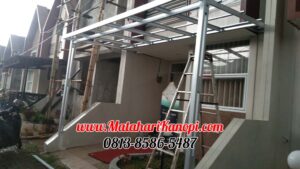 Hasil Pemasangan Kanopi Baja Ringan Atap Go Green Merah Standar di Perum DMarco Residence Cluster Syafii Cilodong Depok