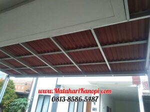 Hasil Pemasangan Kanopi Baja Ringan Atap Go Green Merah Standar di Perum DMarco Residence Cluster Syafii Cilodong Depok