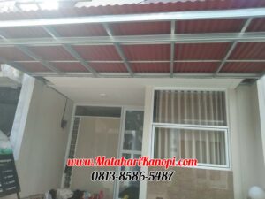 Hasil Pemasangan Kanopi Baja Ringan Atap Go Green Merah Standar di Perum DMarco Residence Cluster Syafii Cilodong Depok