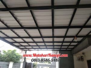 Hasil Pemasangan Kanopi Baja Ringan Atap Alderon Sunpanel Elegan Plus Cat Hitam di Margonda Depok
