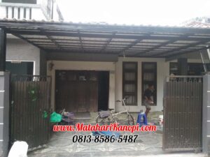 Hasil Pemasangan Kanopi Baja Ringan Atap Alderon Sunpanel Elegan Plus Cat Hitam di Margonda Depok