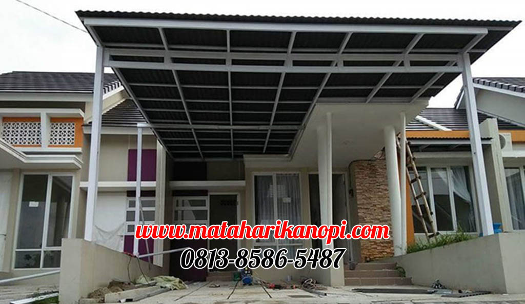 Hasil Pemasangan Kanopi Baja Ringan Atap Go Green Abu-abu Type Super Elegan Plus Cat Putih di Cibubur