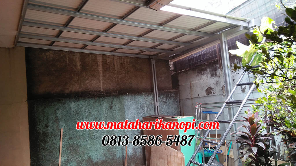 Hasil Pemasangan Kanopi Baja Ringan Atap Evo Gold Standar di Cimanggis Green Residence Depok