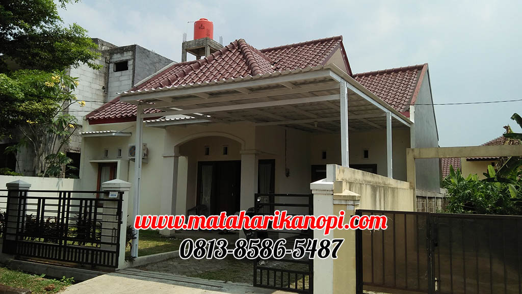 Hasil Pemasangan Kanopi Baja Ringan Atap Alderon Putih Super Elegan Plus Cat Putih di Perum Sawangan Permai, Depok