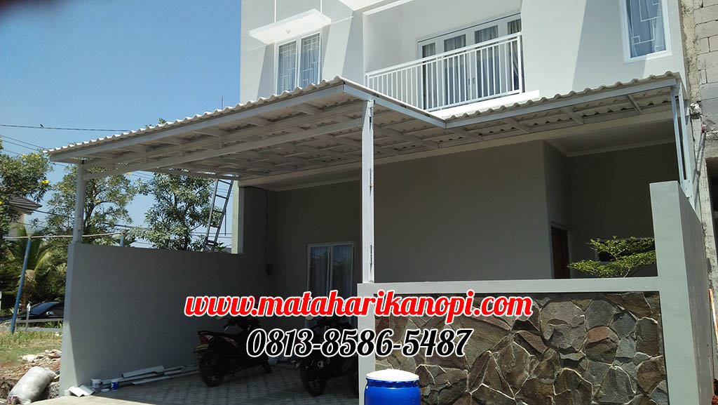 Hasil Pemasangan Kanopi Baja Ringan Atap Alderon Putih di Perum Banjaran Residence, Banjaran Pucung, Cilangkap, Tapos, Depok
