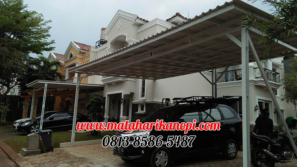 Hasil Pemasangan Kanopi Baja Ringan Atap Alderon Putih di Perum Raffles Hills A40, Cibubur, Jakarta Timur