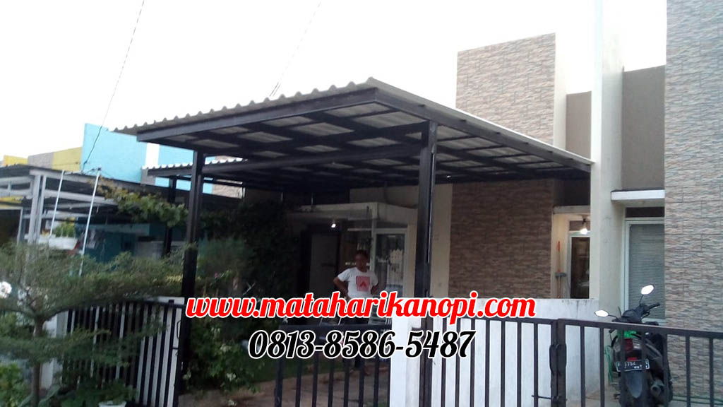 Hasil Pemasangan Kanopi Baja Ringan Atap Alderon Putih Super Elegan Plus Cat Hitam di Perum Griya Bukit Jaya 2, Blok BA3A No.8, Bojong Nangka, Gunung Putri Bogor