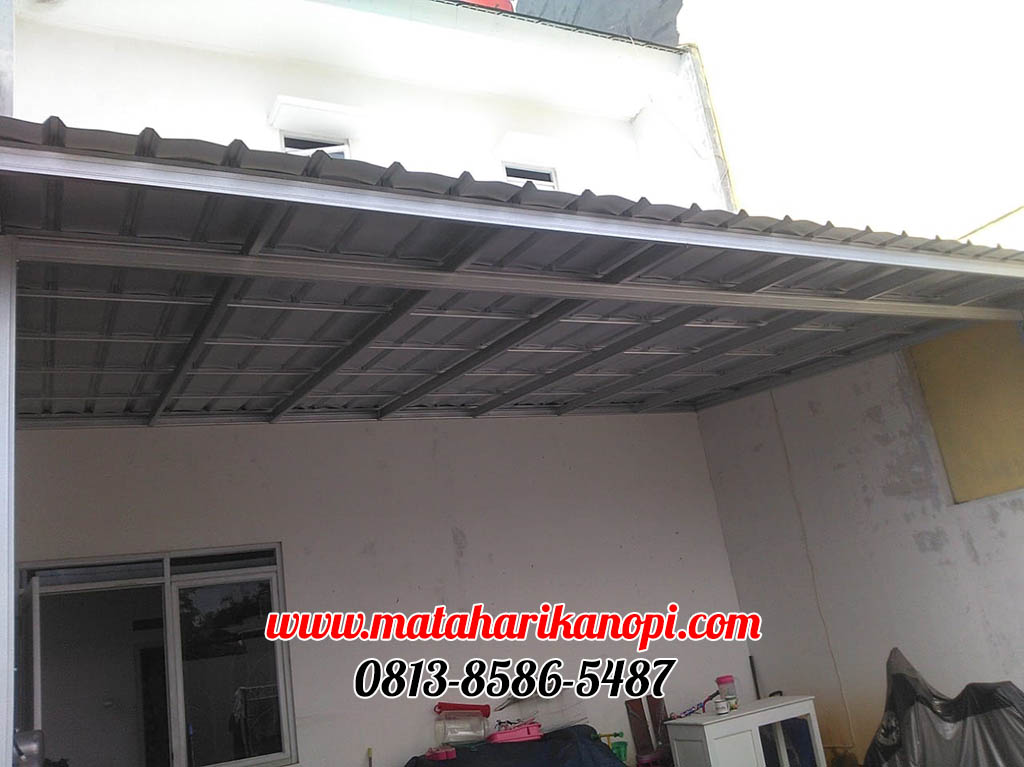 Hasil Pemasangan Kanopi Baja Ringan Atap Spandek Ekonomis di Grand Dahlia Cluster Blok EE36 Grand Depok City - Belakang