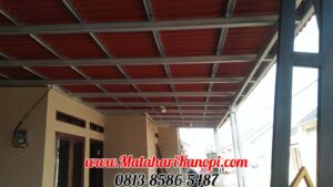 Hasil Pemasangan Kanopi Baja Ringan Atap Go Green Merah Standar di Cipayung Depok