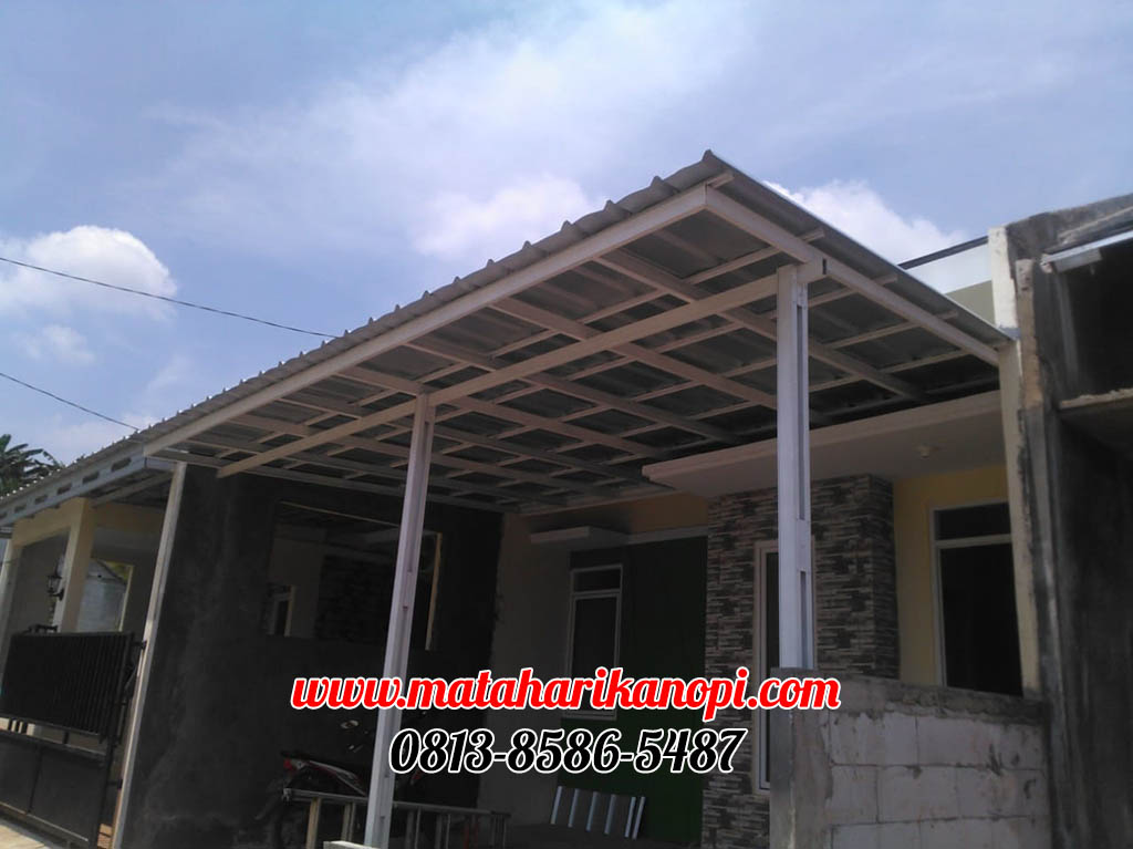 Hasil Pemasangan Kanopi Baja Ringan Atap Spandek Paket Standar Plus Cat Putih di Perum Bumi Sakinah Cileungsi Depan