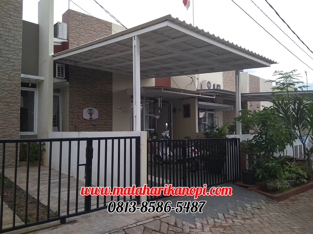 Hasil Pemasangan Kanopi Baja Ringan Atap Aldeoron Sunpanel Super Elegan Plus Cat Rangka Putih di Griya Bukit Jaya Bojong Nangka Gunung Putri Bogor