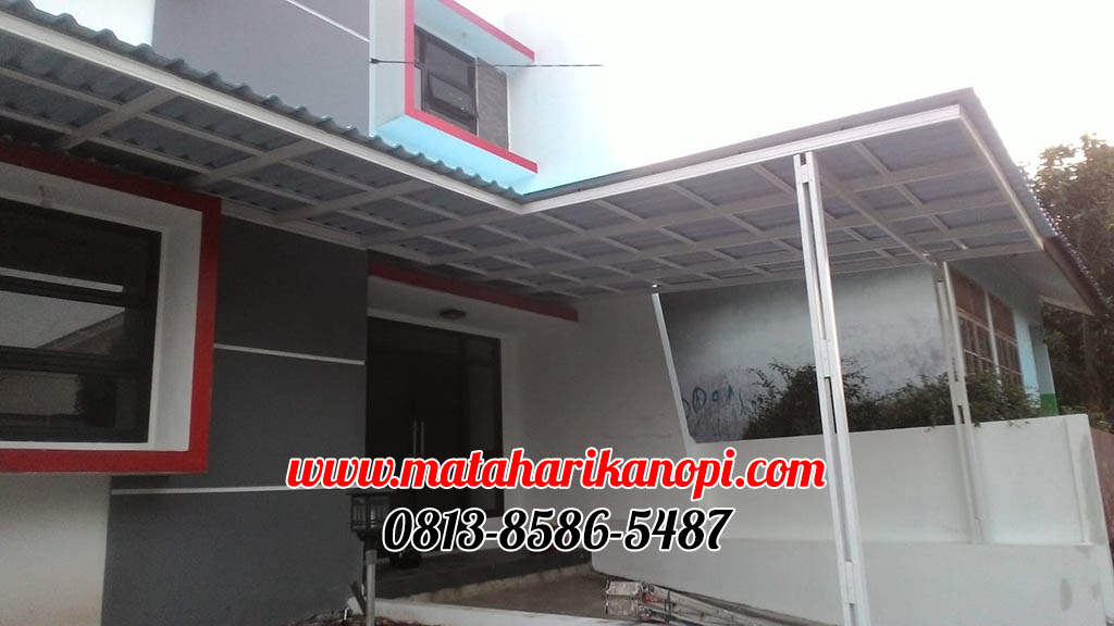 Hasil Pemasangan Kanopi Baja Ringan Atap Alderon Sunpanel Super Elegan Biru Plus Cat Putih di Komplek BBD Radar Auri Cimanggis Mekarsari Depok