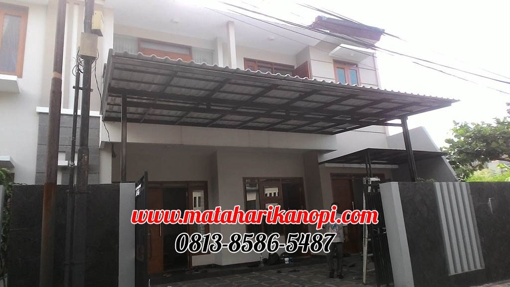 Hasil Pemasangan Kanopi Baja Ringan Atap Alderon Sunpanel Putih Type Elegan Plus Cat Hitam di Pejaten Pasar Minggu Jakarta Selatan