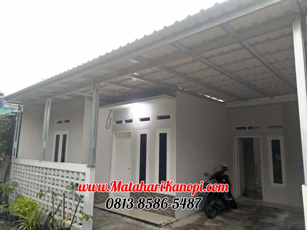 Hasil Pemasangan Kanopi Baja Ringan Atap Alderon Sunpanel Paket Elegan di Cluster Albina Citayem Depok