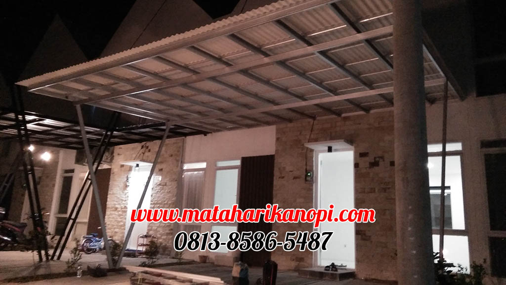 Hasil Pemasangan Kanopi Baja Ringan Atap Evo Gold di Perum Shafa Town House, Cikaret, Ciomas, Bogor
