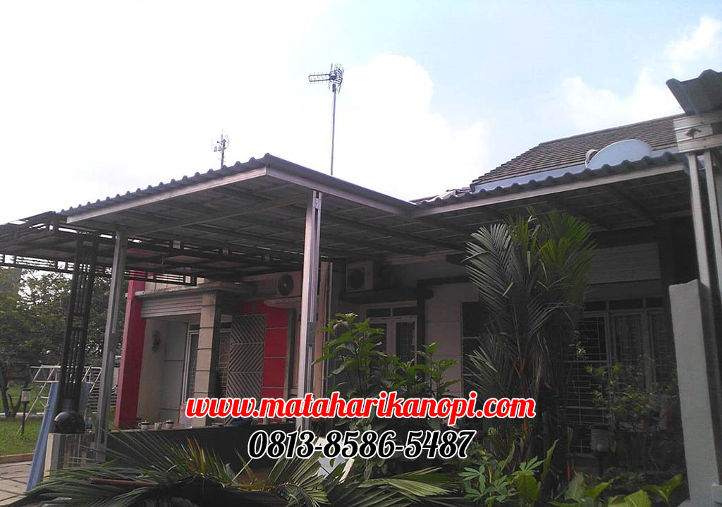 Hasil Pemasangan Kanopi Baja Ringan Atap Alderon Sunpanel Biru Type Standar di Methland Cileungsi