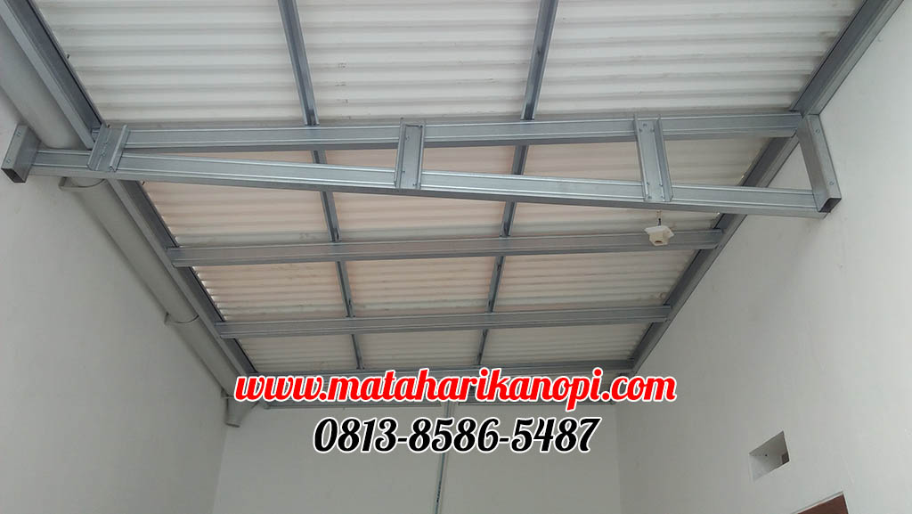 Hasil Pemasangan Kanopi Baja Ringan Atap Alderon RS Standar mix Solartuff di Cipayung Cibubur Jakarta Timur