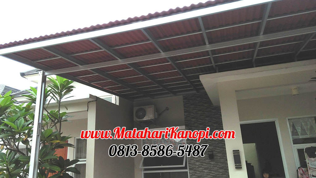 Hasil Pemasangan Kanopi Baja Ringan Atap Go Green Merah Standar di Hans Residence Jl. Paraji Cilodong Depok
