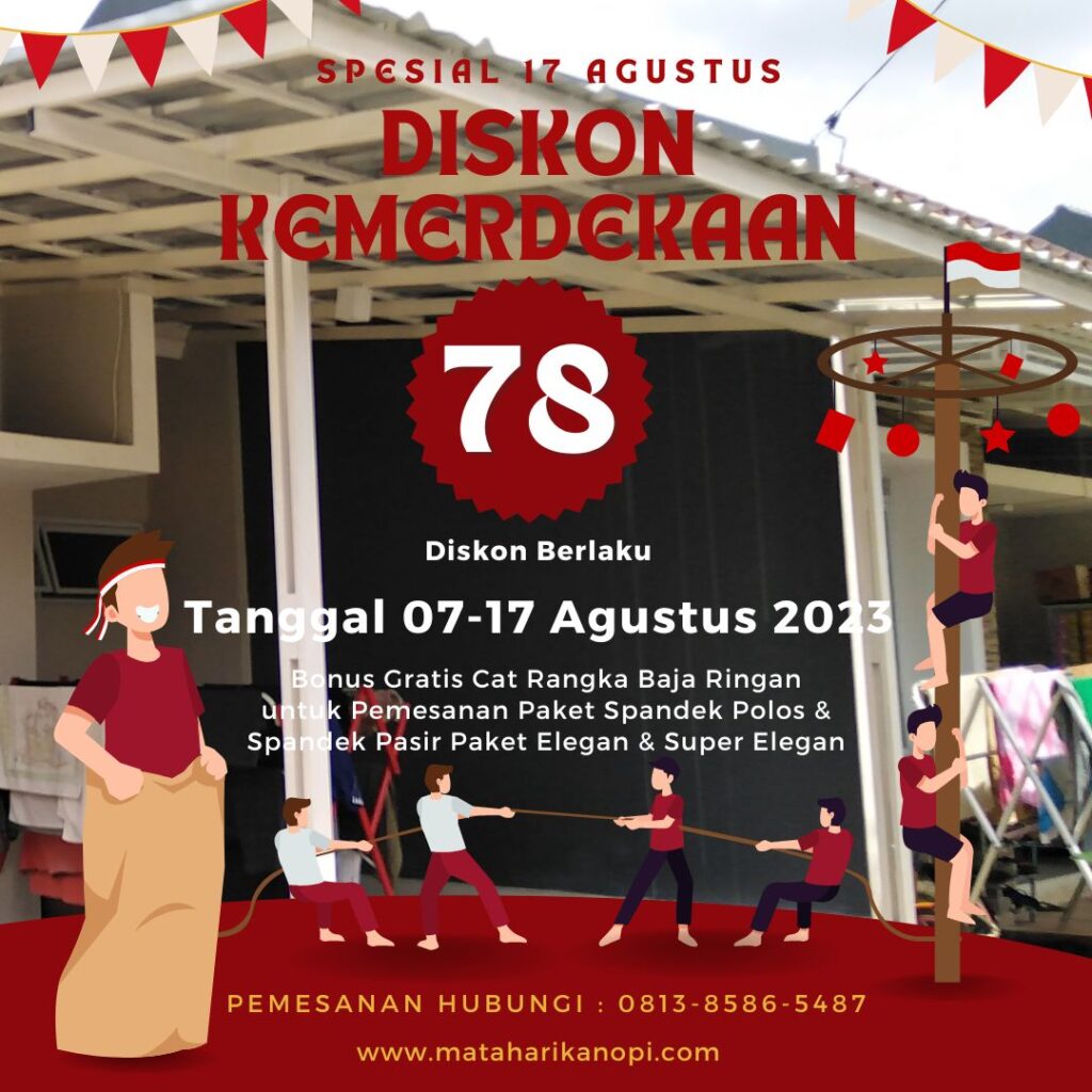 PROMO DISKON SPESIAL KEMERDEKAAN KANOPI BAJA RINGAN ATAP SPANDEK