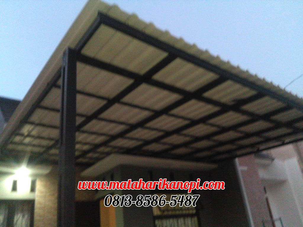 Hasil Pemasangan Kanopi Baja Ringan Atap Alderon Sunpanel Super Elegan Plus Cat Hitam di Cluster Taman Sakinah No.6 Sawangan Depok