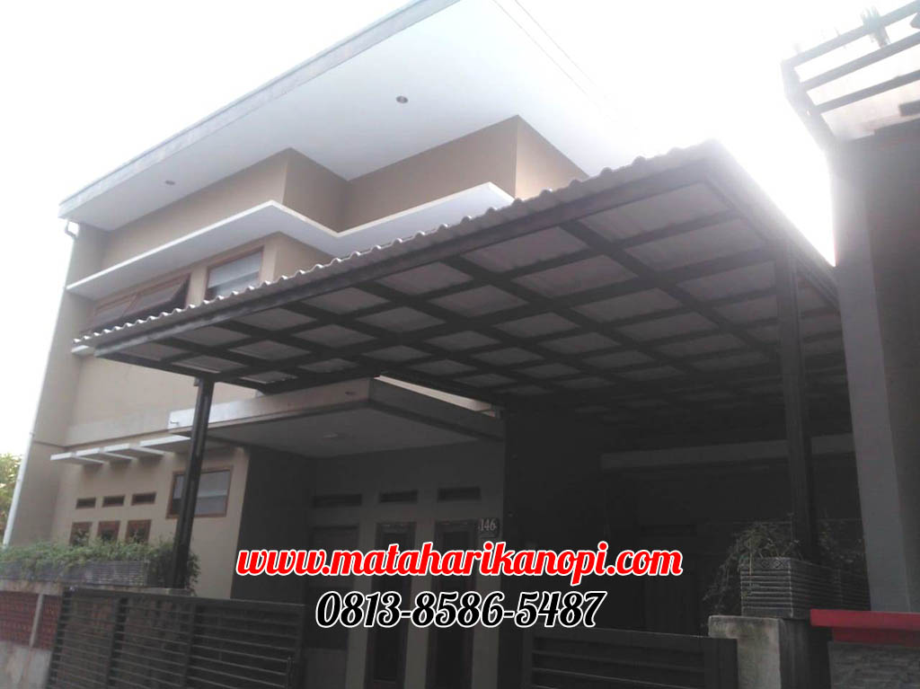 Hasil Pemasangan Kanopi Baja Ringan Atap Alderon Sunpanel Super Elegan Plus Cat Hitam di Kelapa 2 Depok