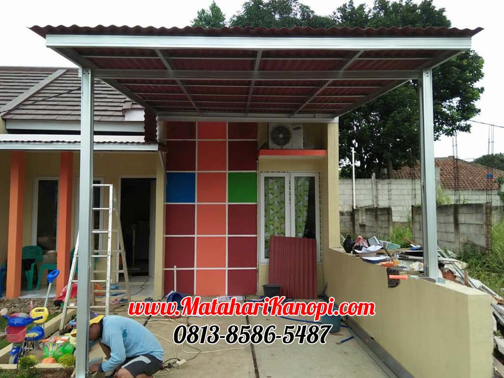 Hasil Pemasangan Kanopi Baja Ringan Atap Go Green Merah Type Ekonomis di Perumahan Berlian Indah Village Pondok Rajeg