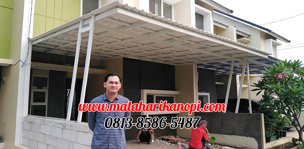 Hasil Pemasangan Kanopi Baja Ringan Atap Alderon Sunpenal Type Super Elegan Plus Cat Putih di Mampang Hills G1