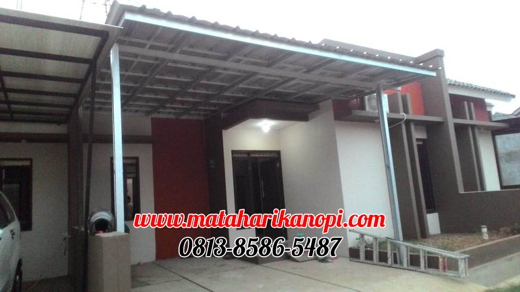 Hasil Pemasangan Kanopi Baja Ringan Atap Spandek Ekonomis di Grand Osaka 3 Kavling B. Jl. Sirnagalih 4 Cinangka Sawangan Depok