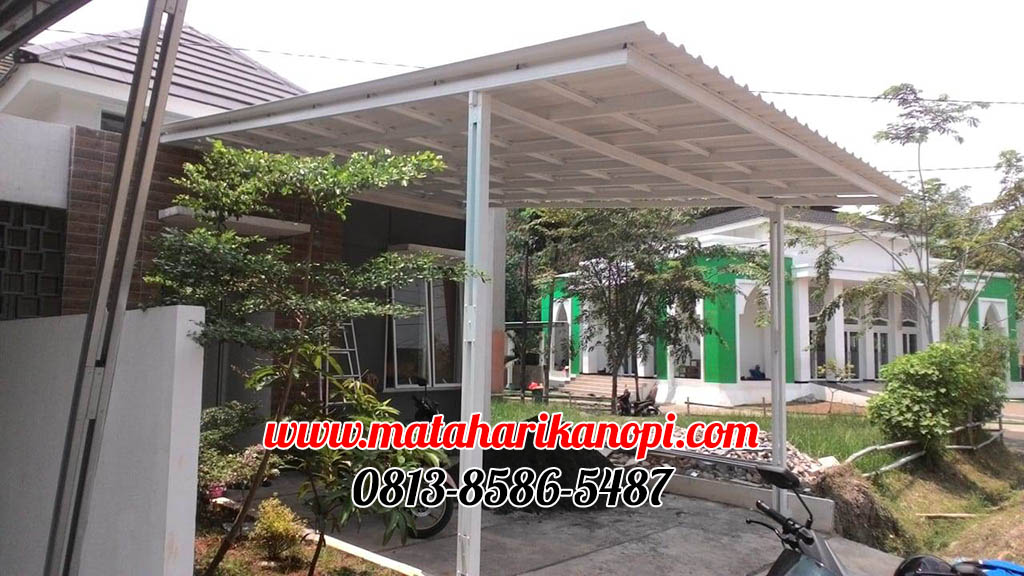Hasil Pemasangan Kanopi Baja Ringan Atap Alderon Sunpanel Type Super Elegan Plus Cat Putih di Puri Insani 2 Grand Depok City