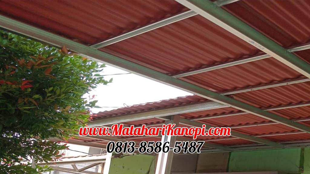 Hasil Pemasangan Kanopi Baja Ringan Atap Go Green Merah Paket Ekonomis di Taman Anyelir 3 Kalimulya Depok