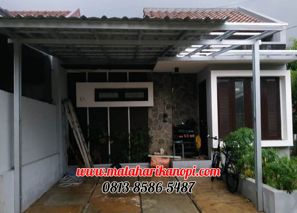 Hasil Pemasangan Kanopi Baja Ringan Atap Spandek Ekonomis di Orchid Green Village Tanah Baru Beji Depok