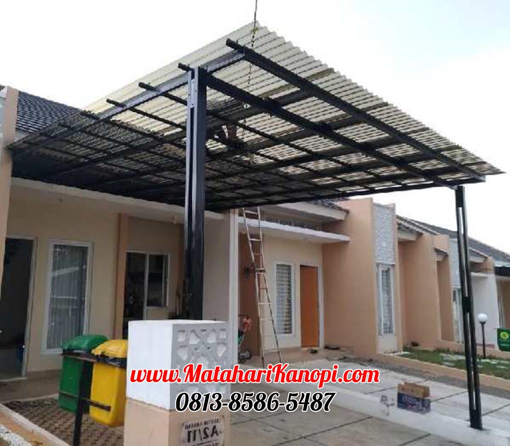 Hasil Pemasangan Kanopi Baja Ringan Atap Solartuff Serenity Hitam Super Elegan Plus Cat Hitam