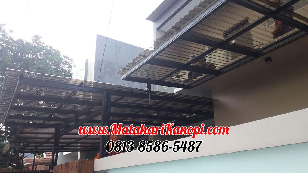 Hasil Pemasangan Kanopi Baja Ringan Atap Solartuff Super Elegan Cremona Plus Cat Hitam di Ciledug