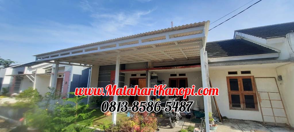 Hasil Pemasangan Kanopi Baja Ringan Atap Alderon RS Cremona Super Elegan Plus Cat Putih di Sawangan Hill 3 Blok C5