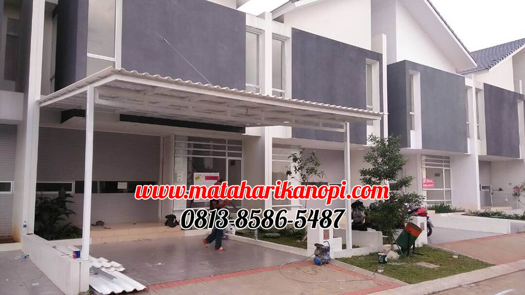 Hasil Pemasangan Kanopi Baja Ringan Atap Alderon Sunpanel Super Elegan Plus Cat Putih di Cibubur Jakarta Timur