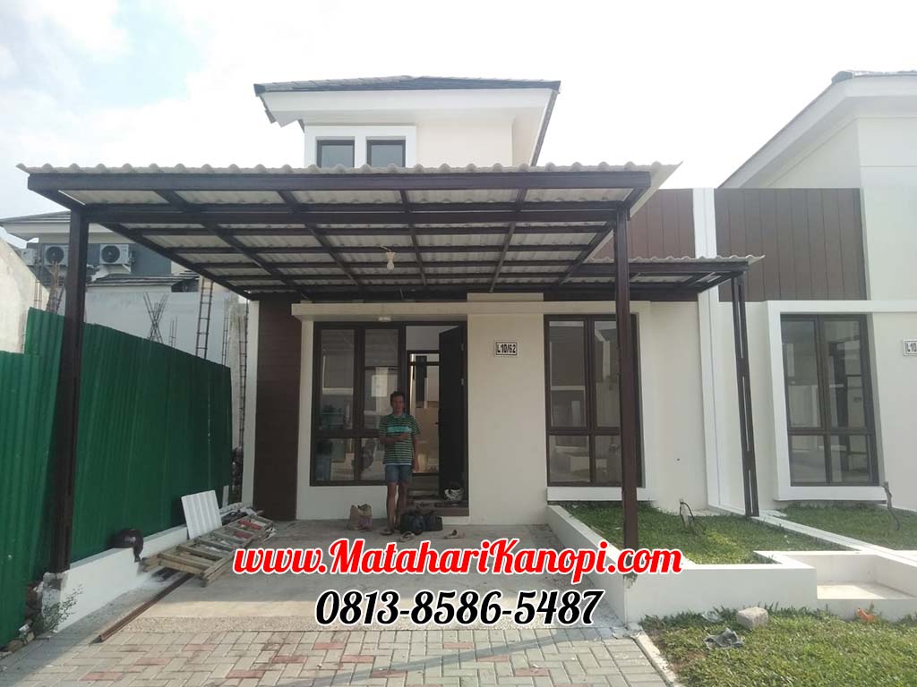 Hasil Pemasangan Kanopi Baja Ringan Atap UPVc Alderon Sunpanel Super Elegan Plus Cat Rangka Coklat di Perum Sentul Raya Sentul City Bogor