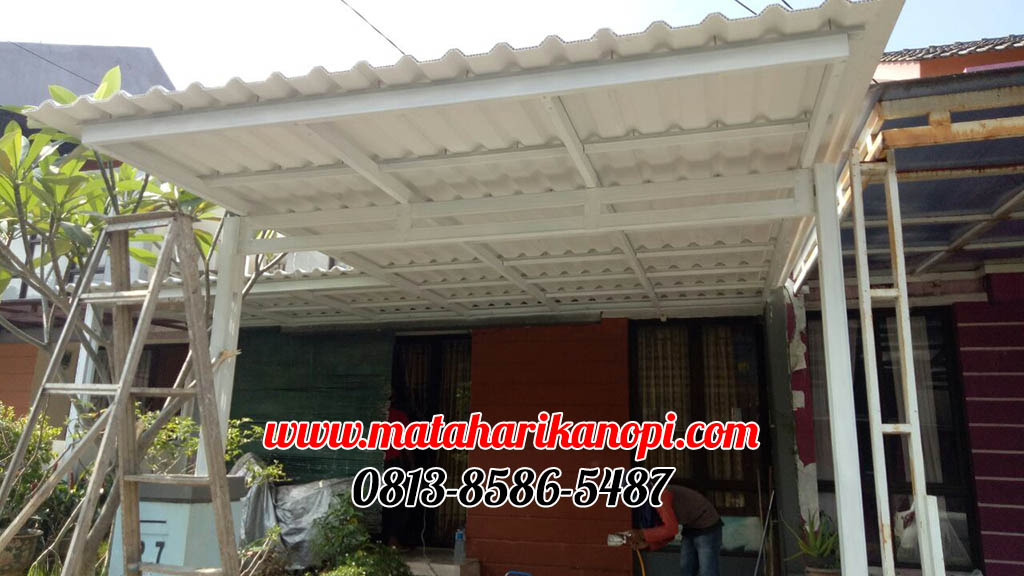 Hasil Pemasangan Kanopi Baja Ringan Atap UPVc Alderon Sunpanel Super Elegan Plus Cat Putih di Grand Depok City