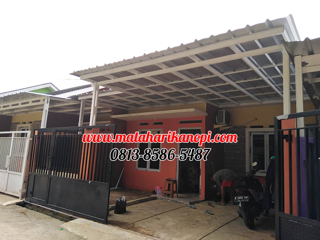 Hasil Pemasangan Kanopi Baja Ringan Atap Spandek Elegan Plus Cat Putih di Grand Mako Lake Cilodong Depok