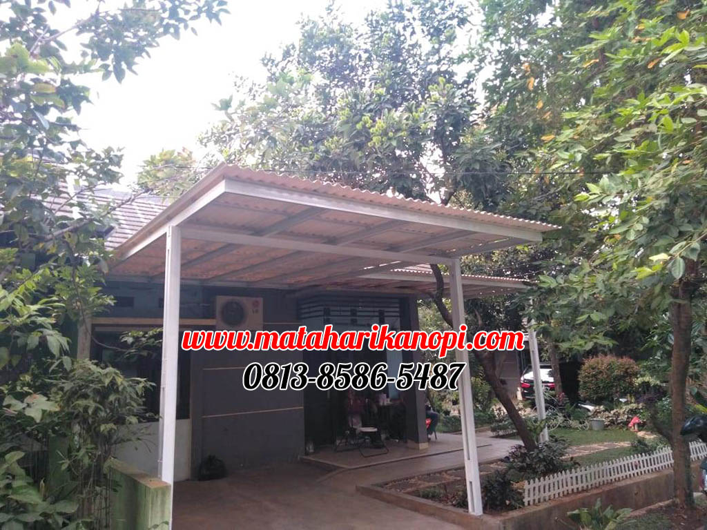Hasil Pemasangan Kanopi Baja Ringan Atap Alderon RS Standar Plus Cat Putih di Perum Pondok Darussalam Kukusan Beji Depok