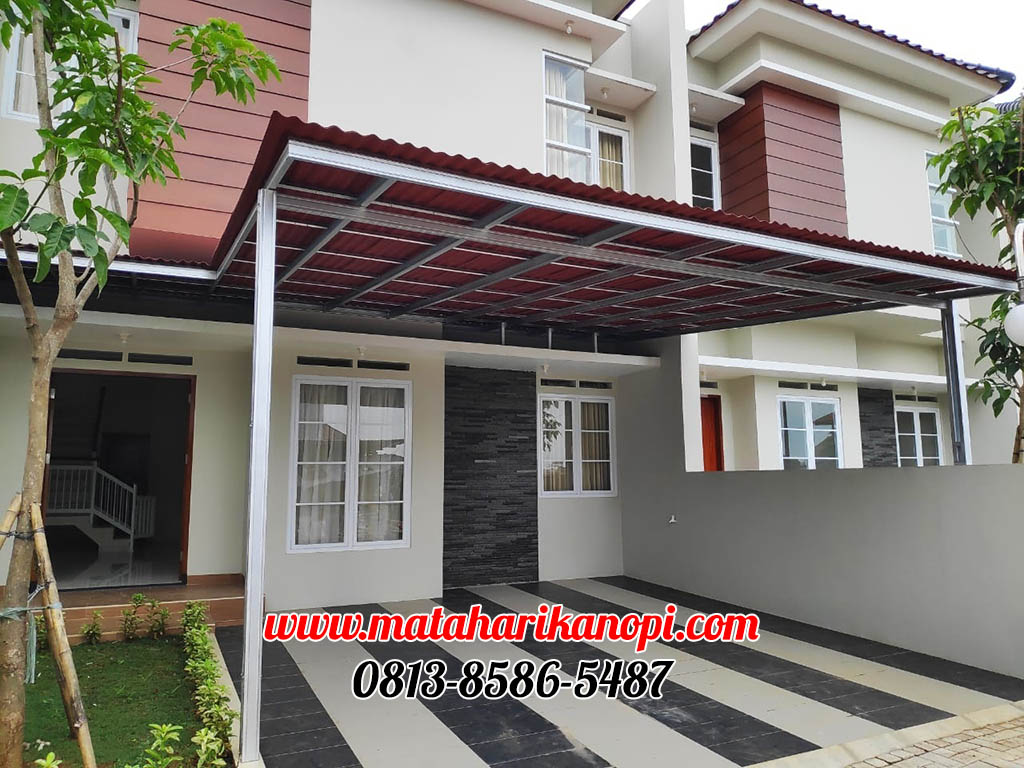 Hasil Pemasangan Kanopi Baja Ringan Atap Go Green Merah Type Ekonomis di Perum Mahoni Residence Beji Timur Depok