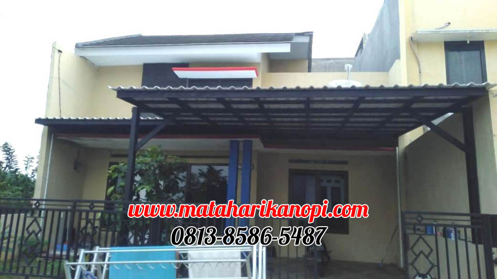 Hasil Pemasangan Kanopi Baja Ringan Atap Alderon Sunpanel Putih Plus Cat Hitam di Griya Elok Sidamukti Cilodong Depok