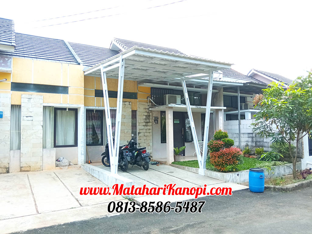 Hasil Pemasangan Kanopi Baja Ringan Atap Alderon Sunpanel Super Elegan V Plus Cat Putih di Taman Melati Premiere, Pengasinan, Sawangan, Depok