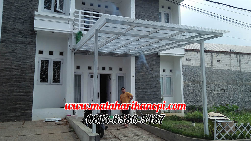 Hasil Pemasangan Kanopi Baja Ringan Atap Solartuff Serenity Clear Emboss Paket Ekonomis Plus Cat Putih di Margo Residence 2 Cikumpa Sukmajaya Depok