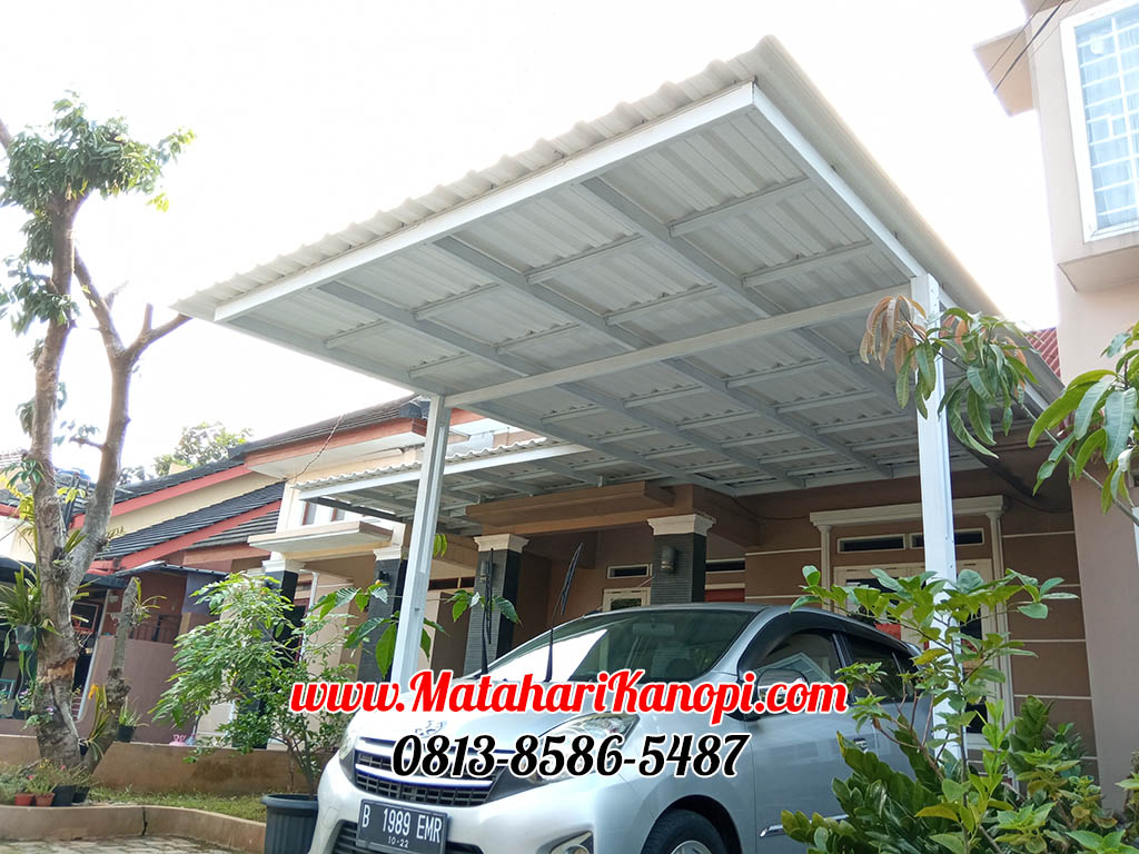 Hasil Pemasangan Kanopi Baja Ringan Atap Alderon Sunpanel Super Elegan Plus Cat Putih di Komplek Tugu Jaya Residence Parung Serab Gran Depok City