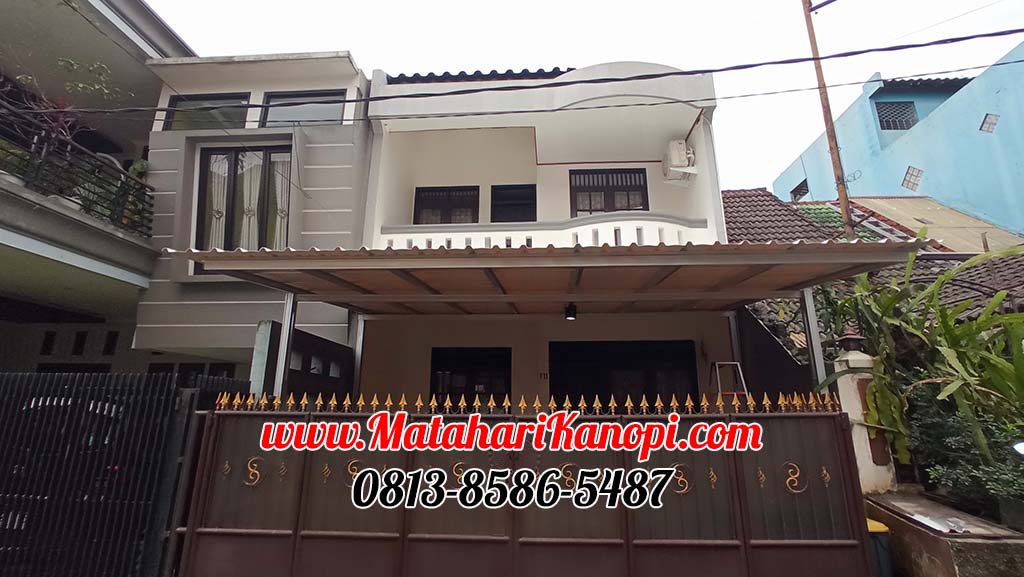 Hasil Pemasangan Kanopi Baja Ringan Atap Alderon RS (Single Layer) Trimdek Putih di Perumahan Sucopindo Kemang Swatama Cilodong Depok