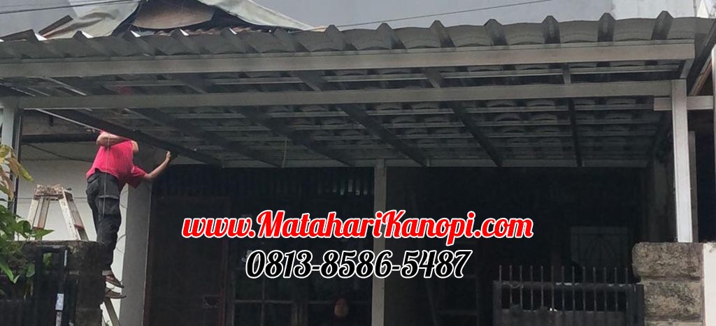 Hasil Pemasangan Kanopi Baja Ringan Atap Spandek Ekonomis di Tirta Melati Sukmajaya Depok
