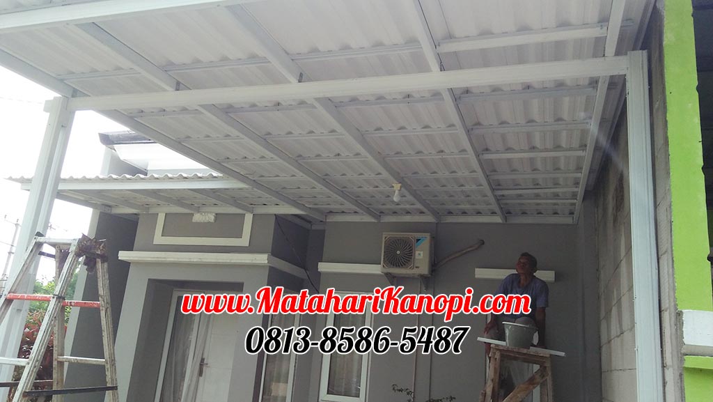 Hasil Pemasangan Kanopi Baja Ringan Atap Alderon Sunpanel Elegan Plus Cat Putih di Teras Country Tonjong Bojong Gede